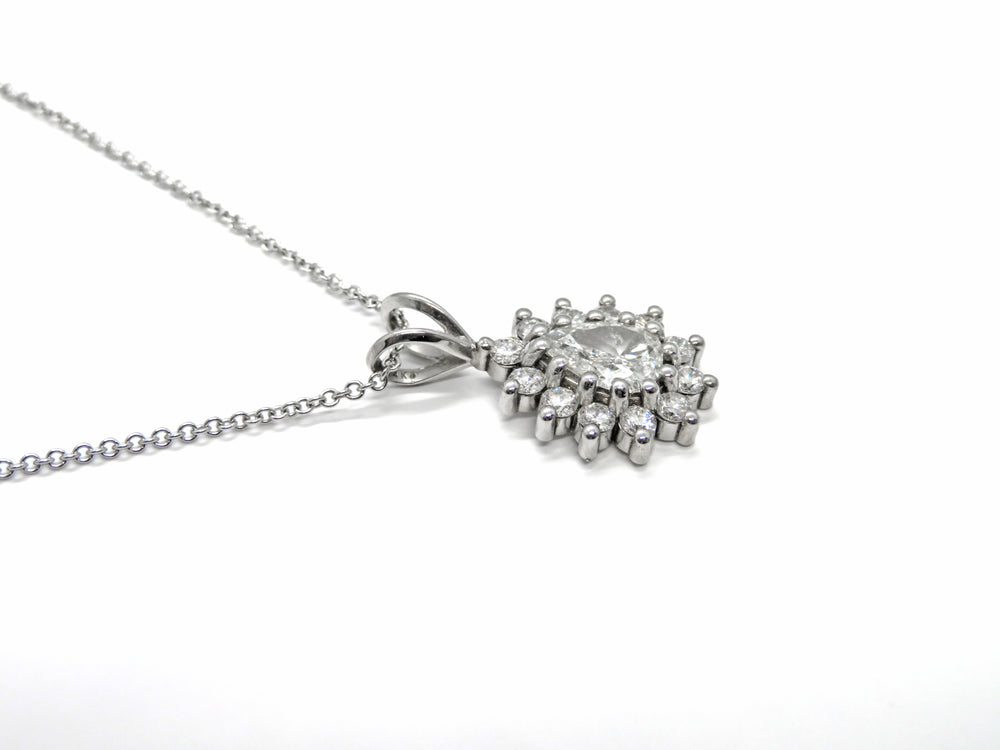 14K White Gold Pear Shape Diamond Halo Pendant Necklace – 1.89 Carat