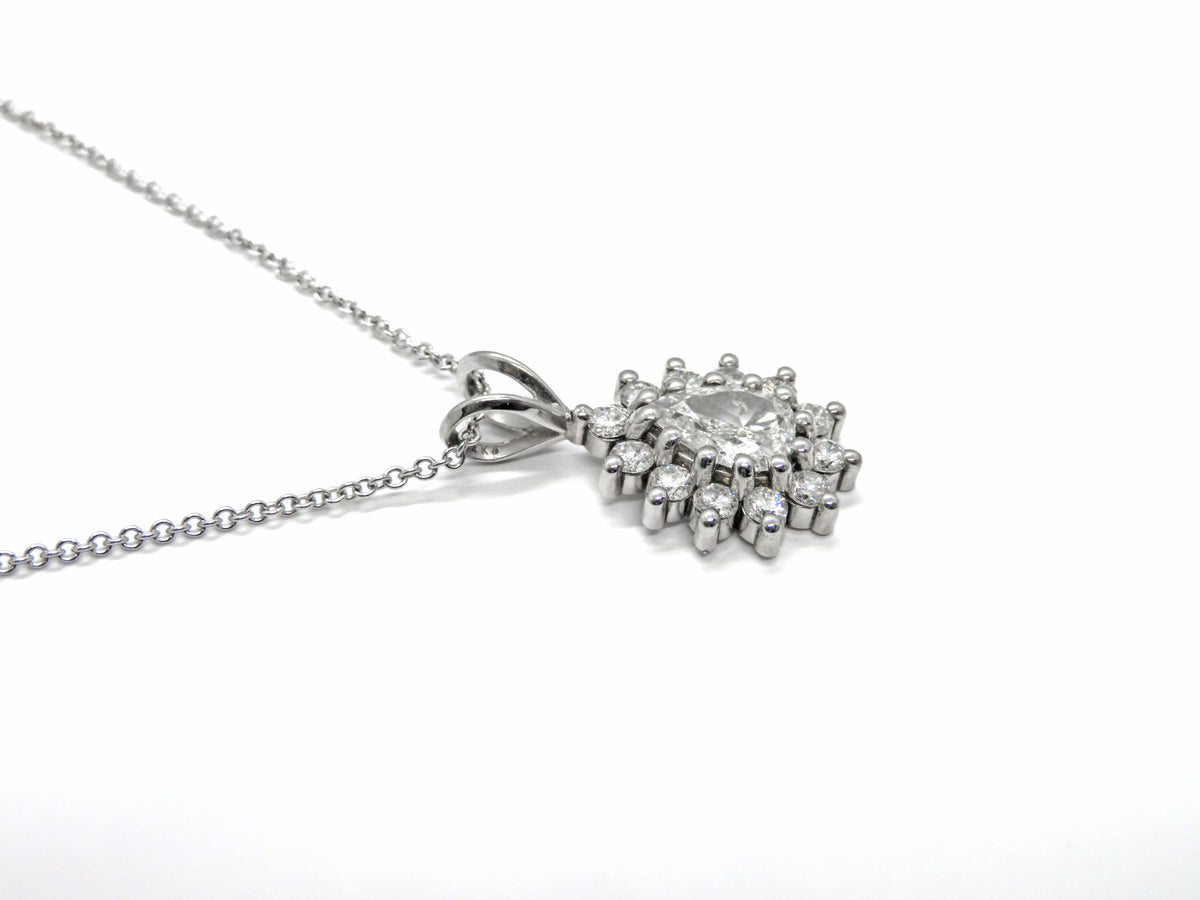 14K White Gold Pear Shape Diamond Halo Pendant Necklace – 1.89 Carat
