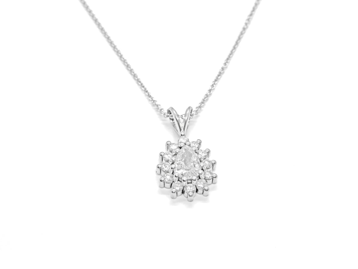 14K White Gold Pear Shape Diamond Halo Pendant Necklace – 1.89 Carat
