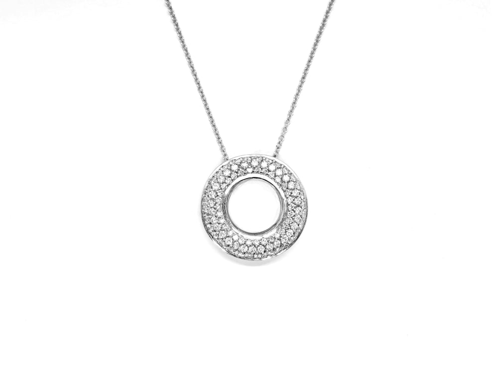 18K White Gold Diamond Open Circle Pendant Necklace