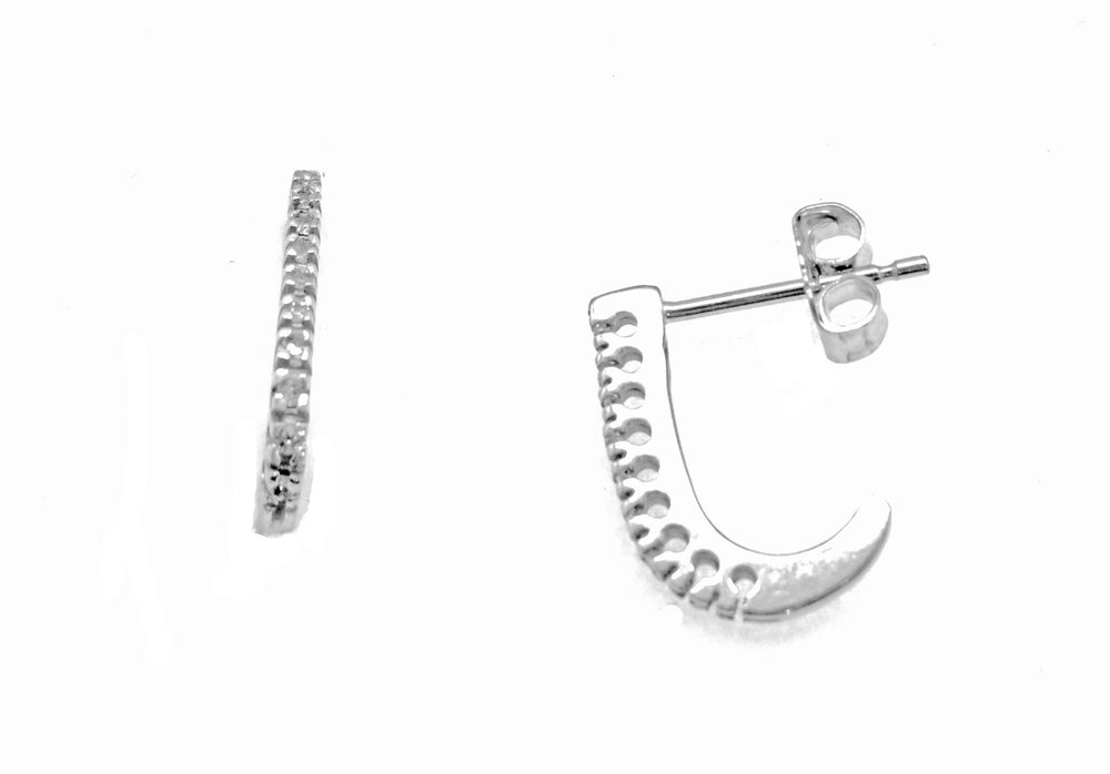 14K White Gold Diamond J-Hoop Earrings