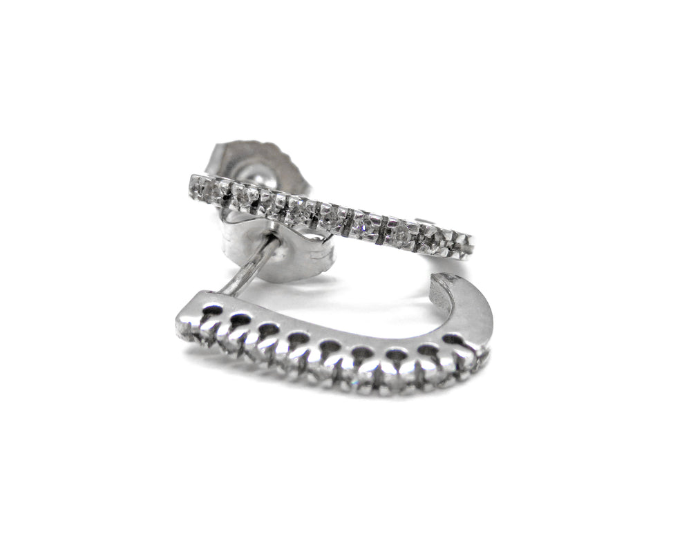 14K White Gold Diamond J-Hoop Earrings