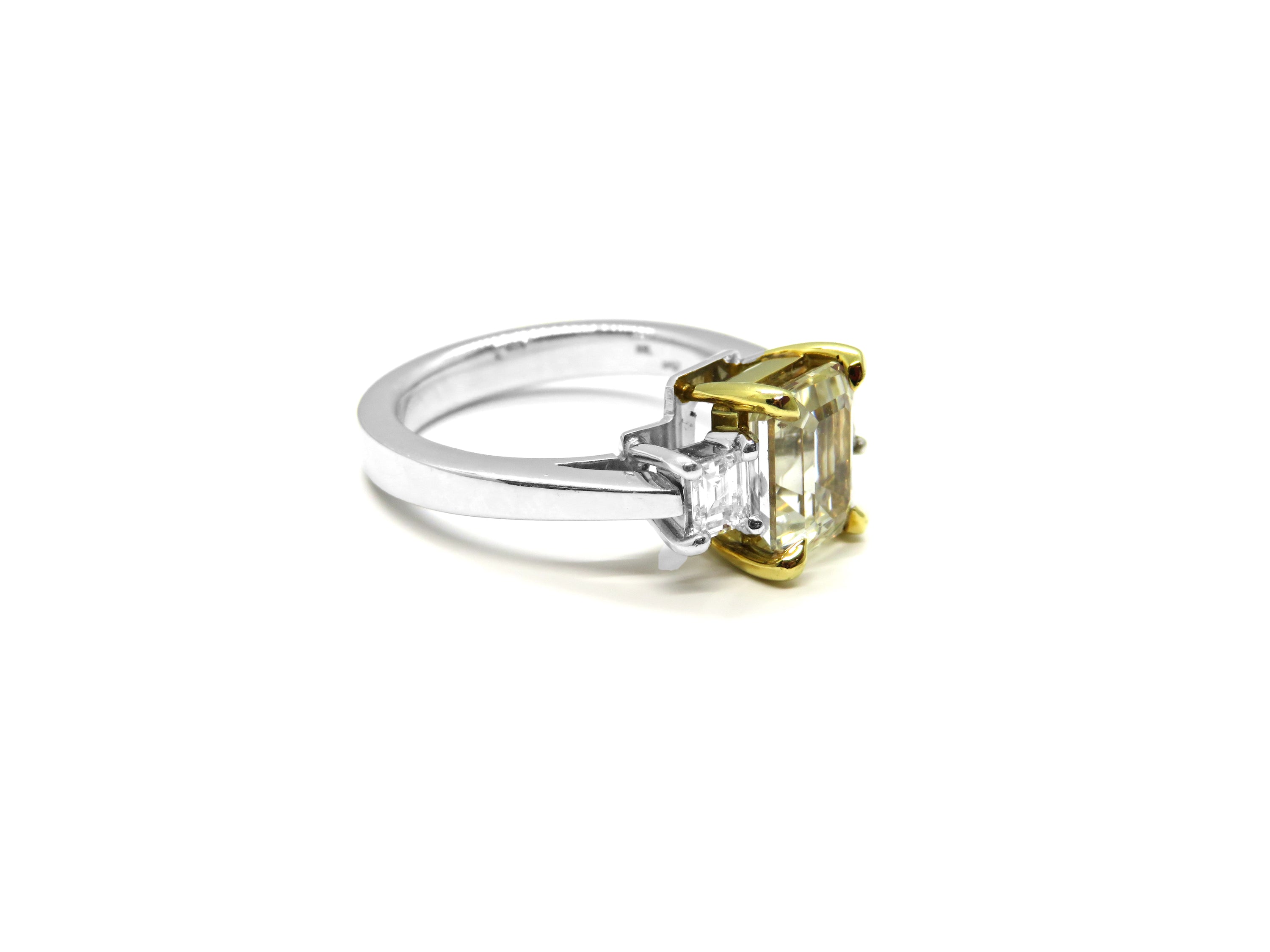 Yellow Sapphire & Diamond Three-Stone Ring in Platinum and 18K Yellow Gold