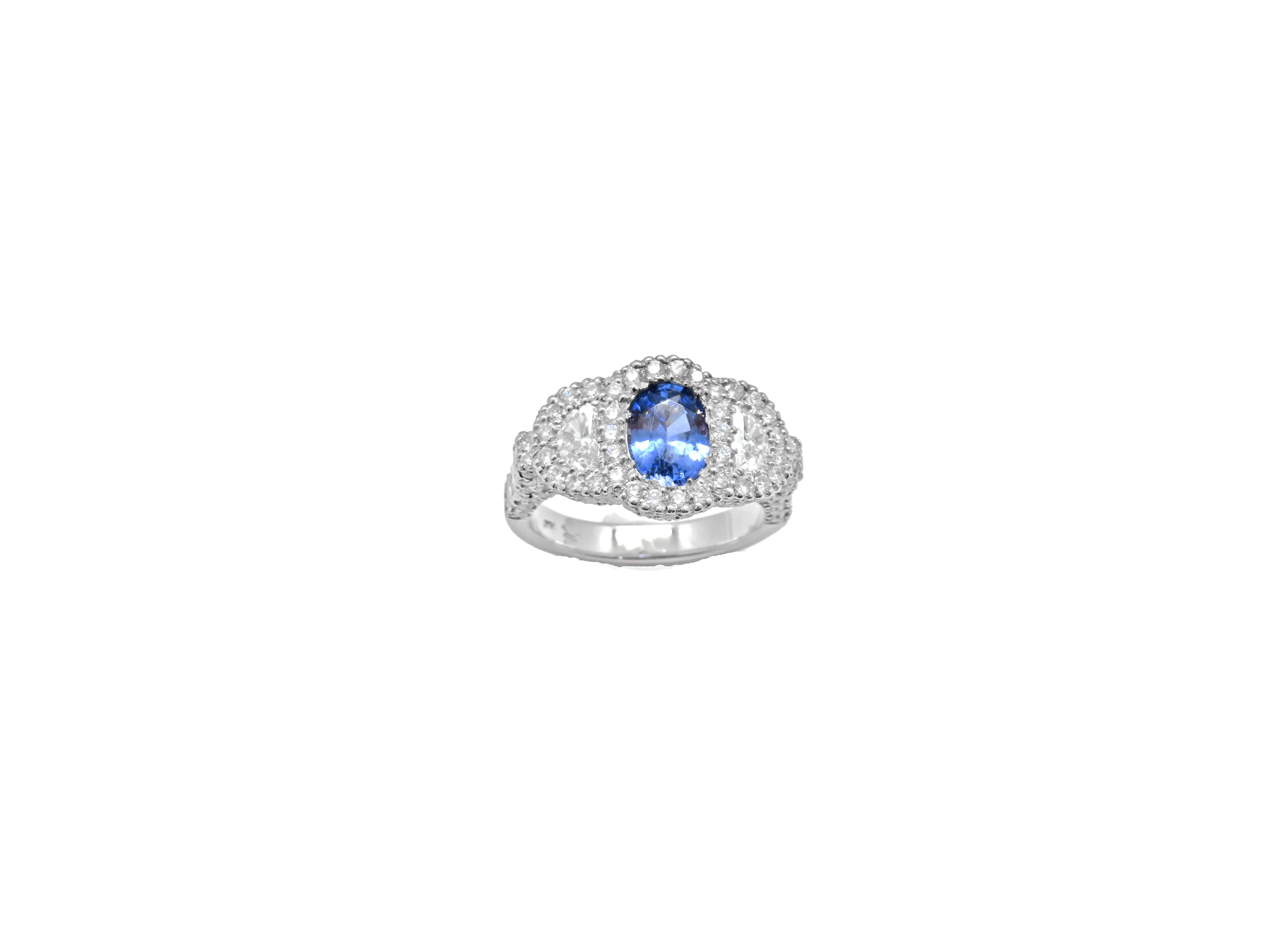 Platinum Blue Sapphire & Diamond Halo Ring