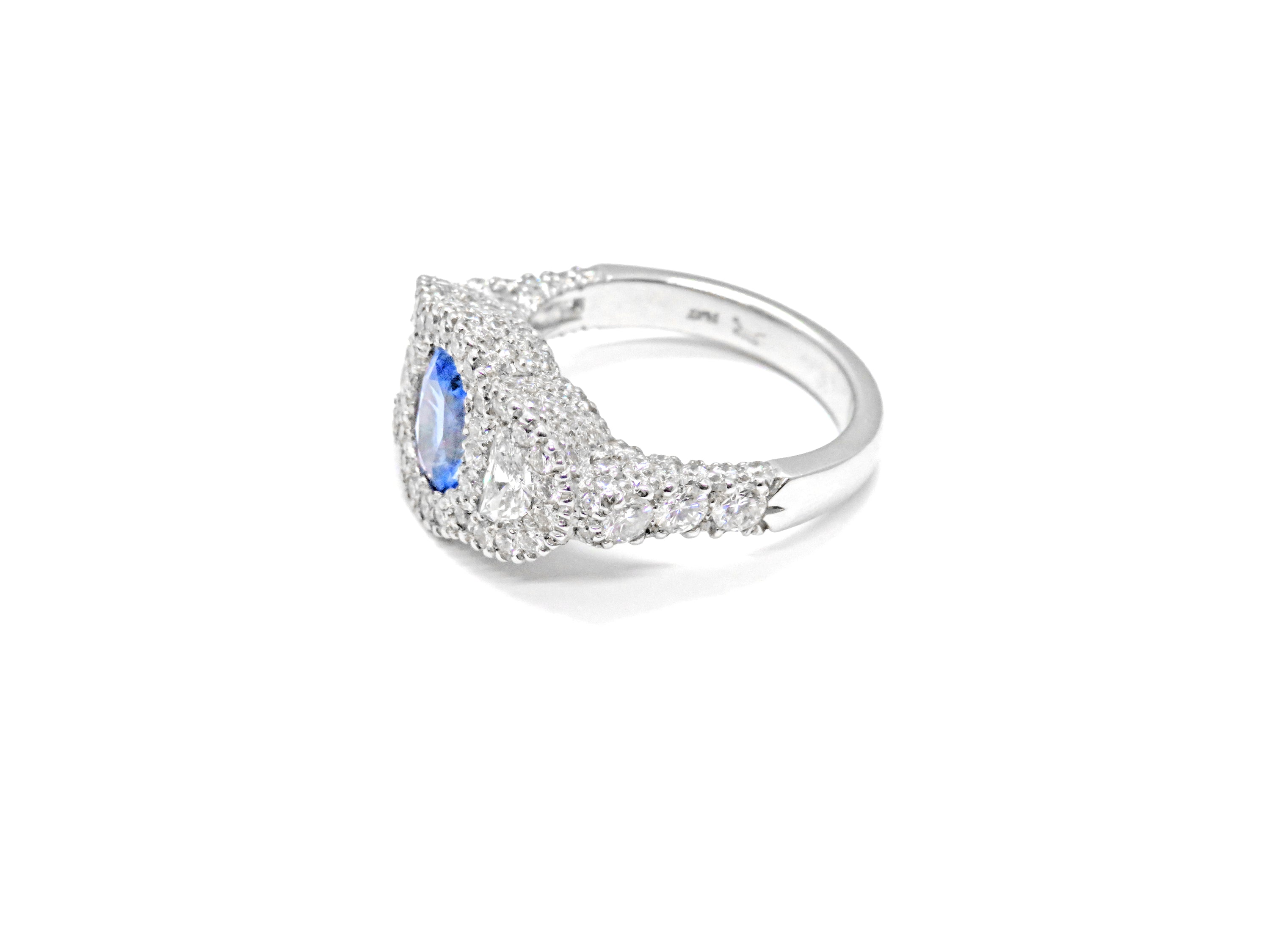 Platinum Blue Sapphire & Diamond Halo Ring