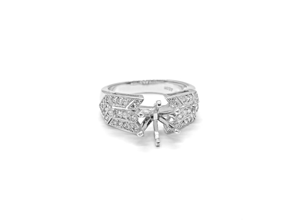 18k White Gold Filigree Engagement Ring Set