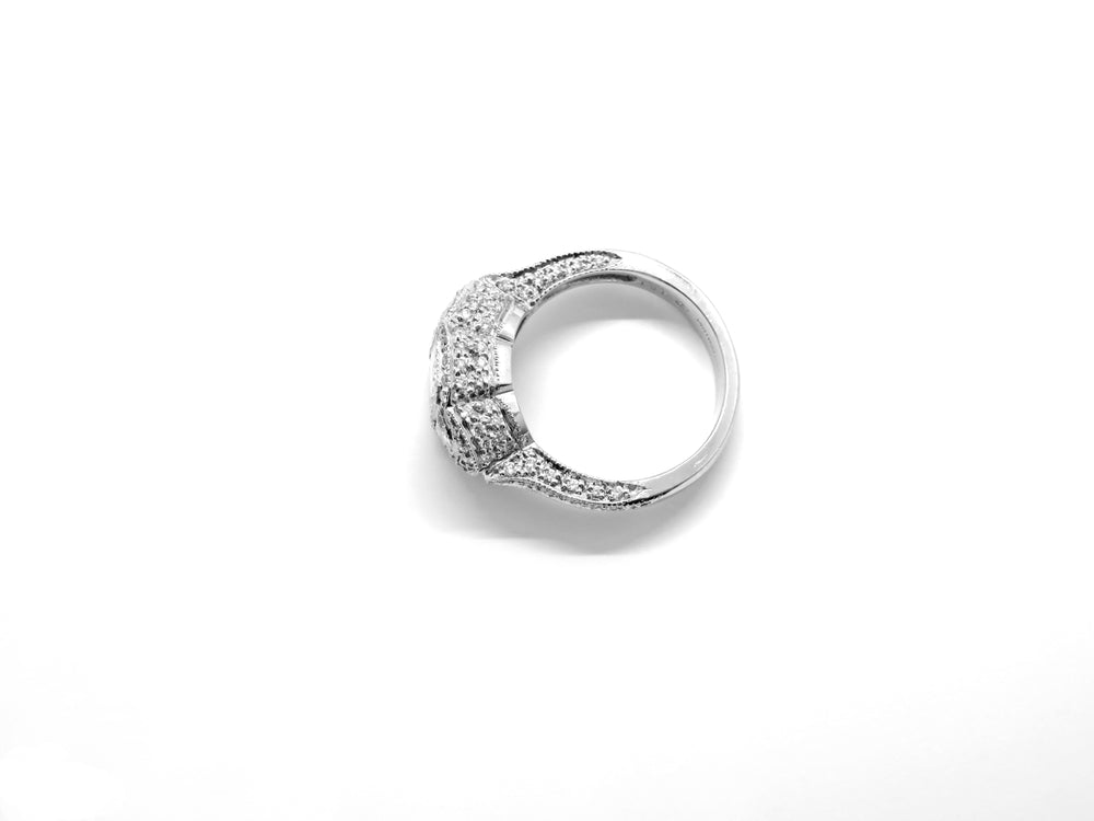 Platinum Three Stone Micropave Diamond Engagement Ring
