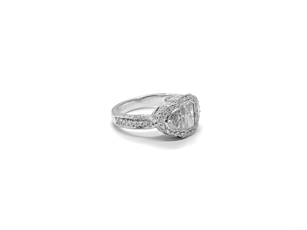 Platinum Three Stone Micropave Diamond Engagement Ring