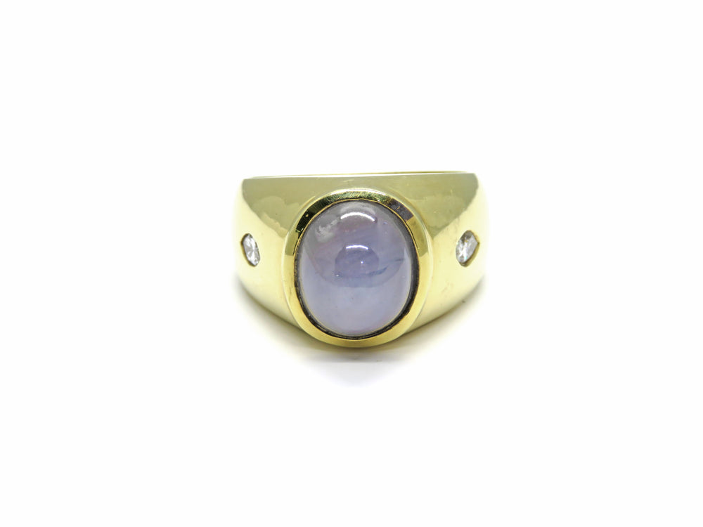 18K Yellow Gold Natural Star Sapphire & Diamond Ring