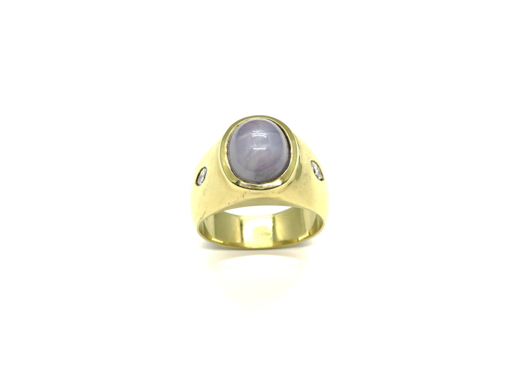 18K Yellow Gold Natural Star Sapphire & Diamond Ring