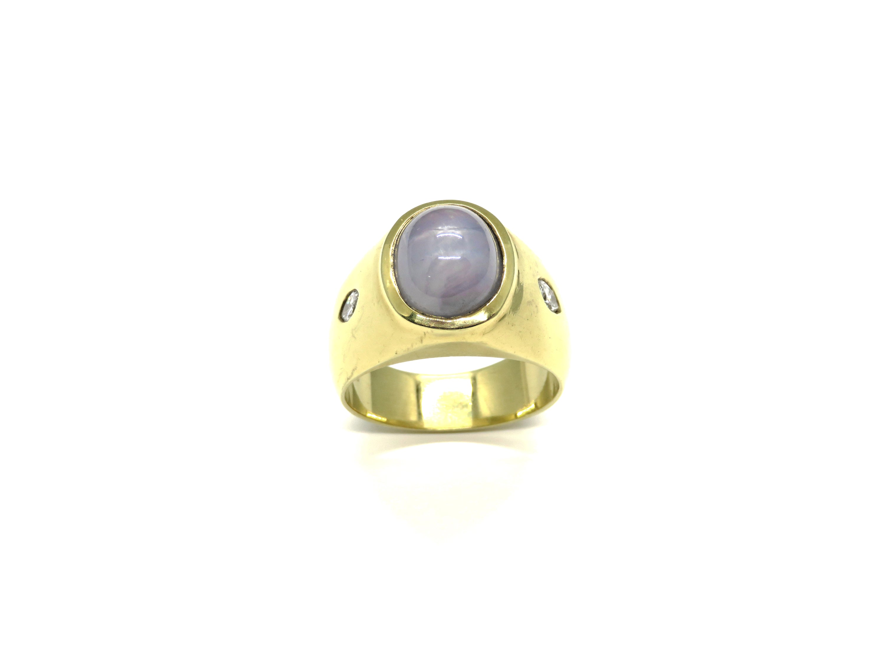 18K Yellow Gold Natural Star Sapphire & Diamond Ring