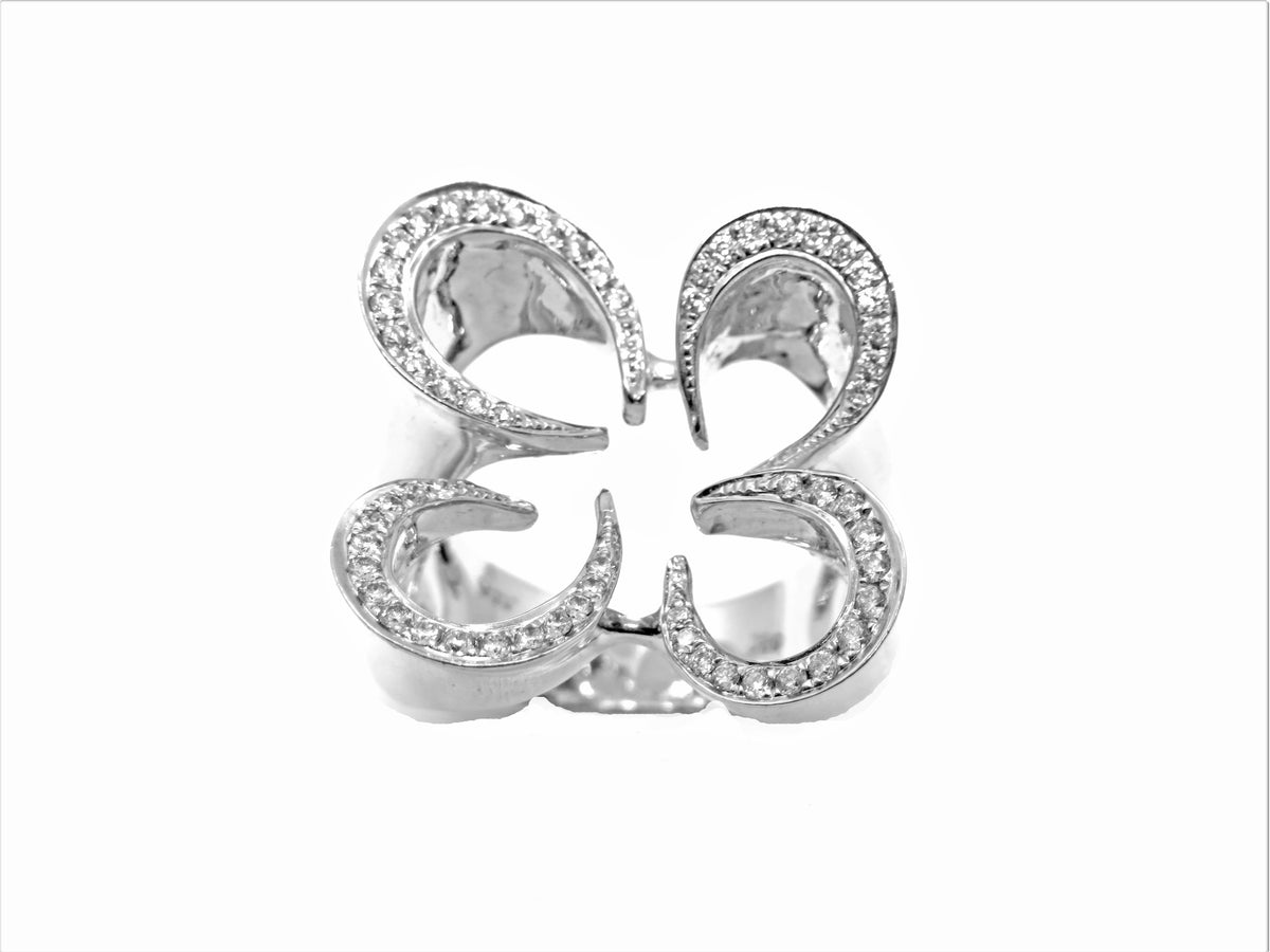18K White Gold Diamond Open Clover Ring