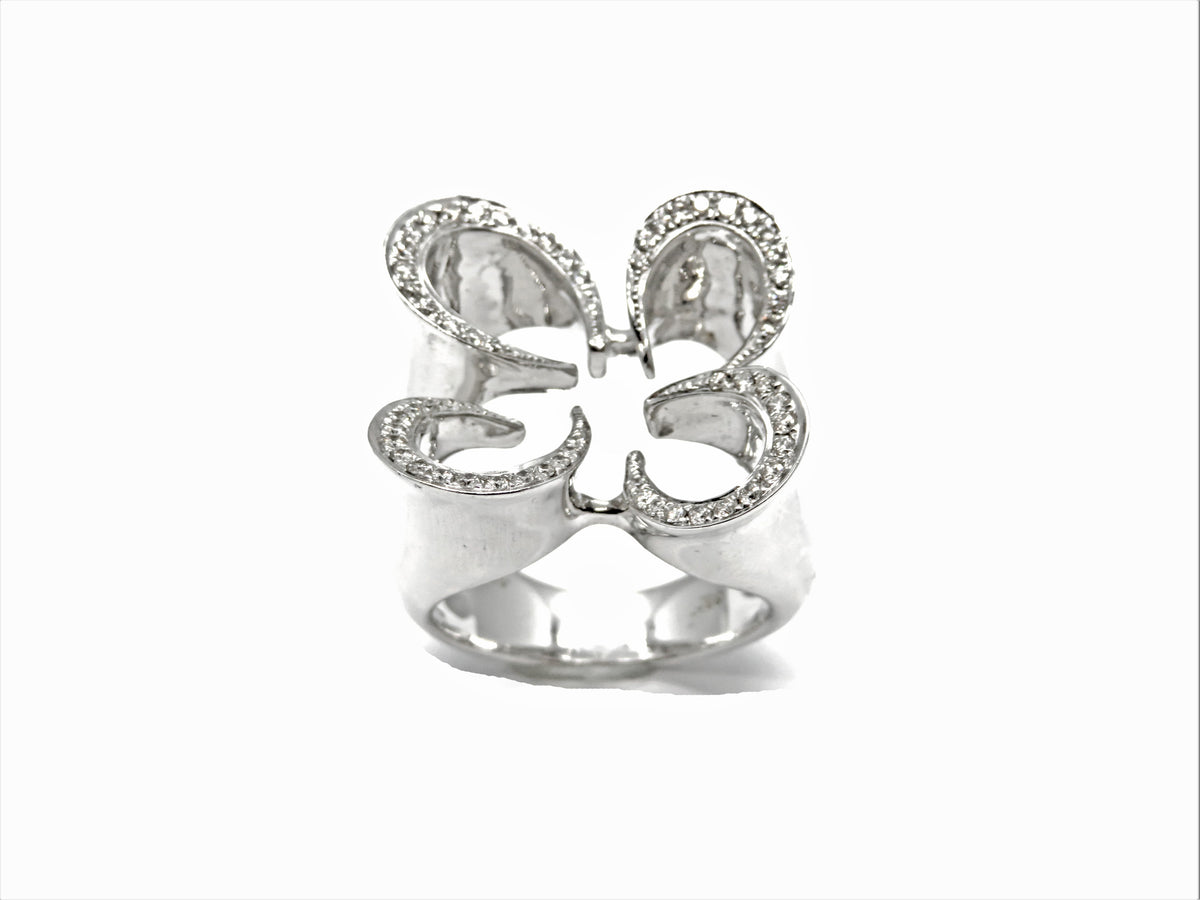 18K White Gold Diamond Open Clover Ring