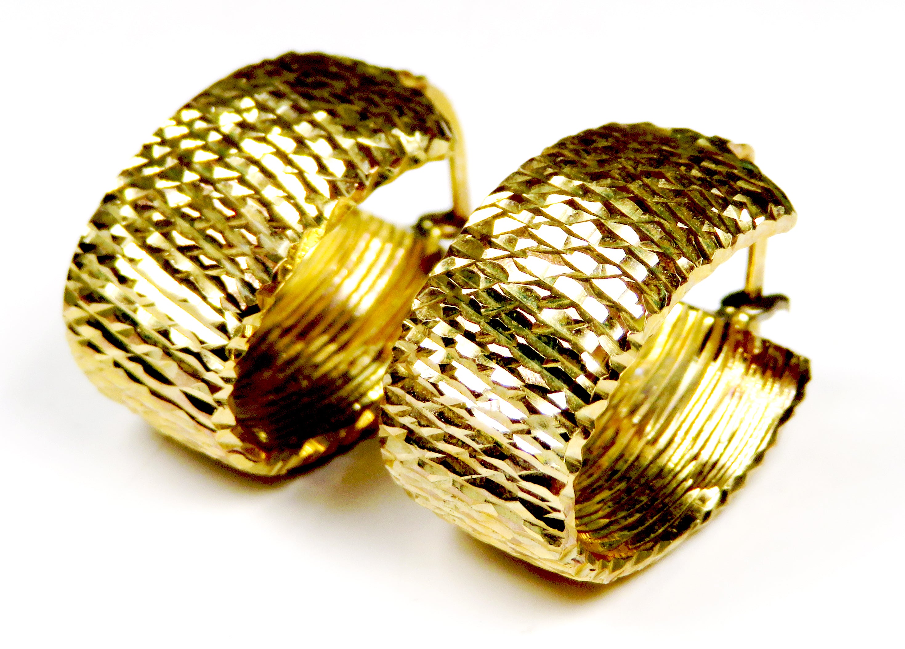 14K Yellow Gold Textured Hoop Earrings