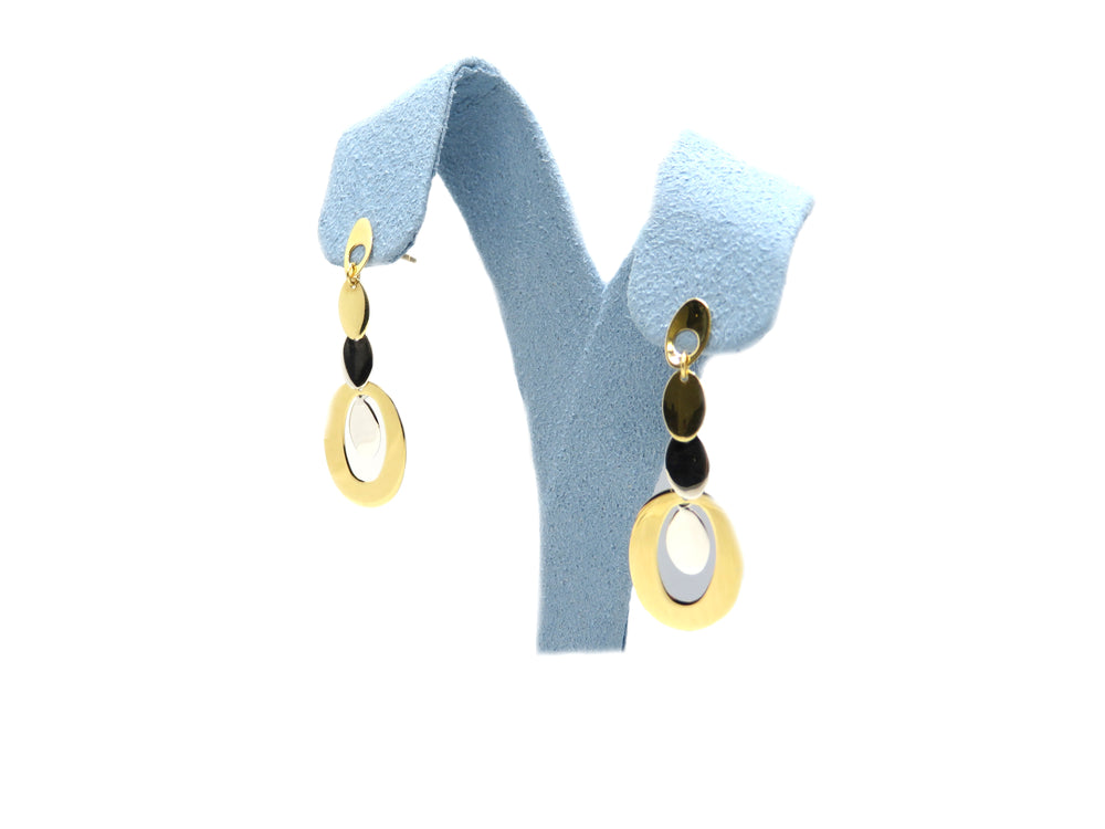 14K Two-Tone Gold Oval Drop Earrings – Yellow & White Gold Dangle Earrings