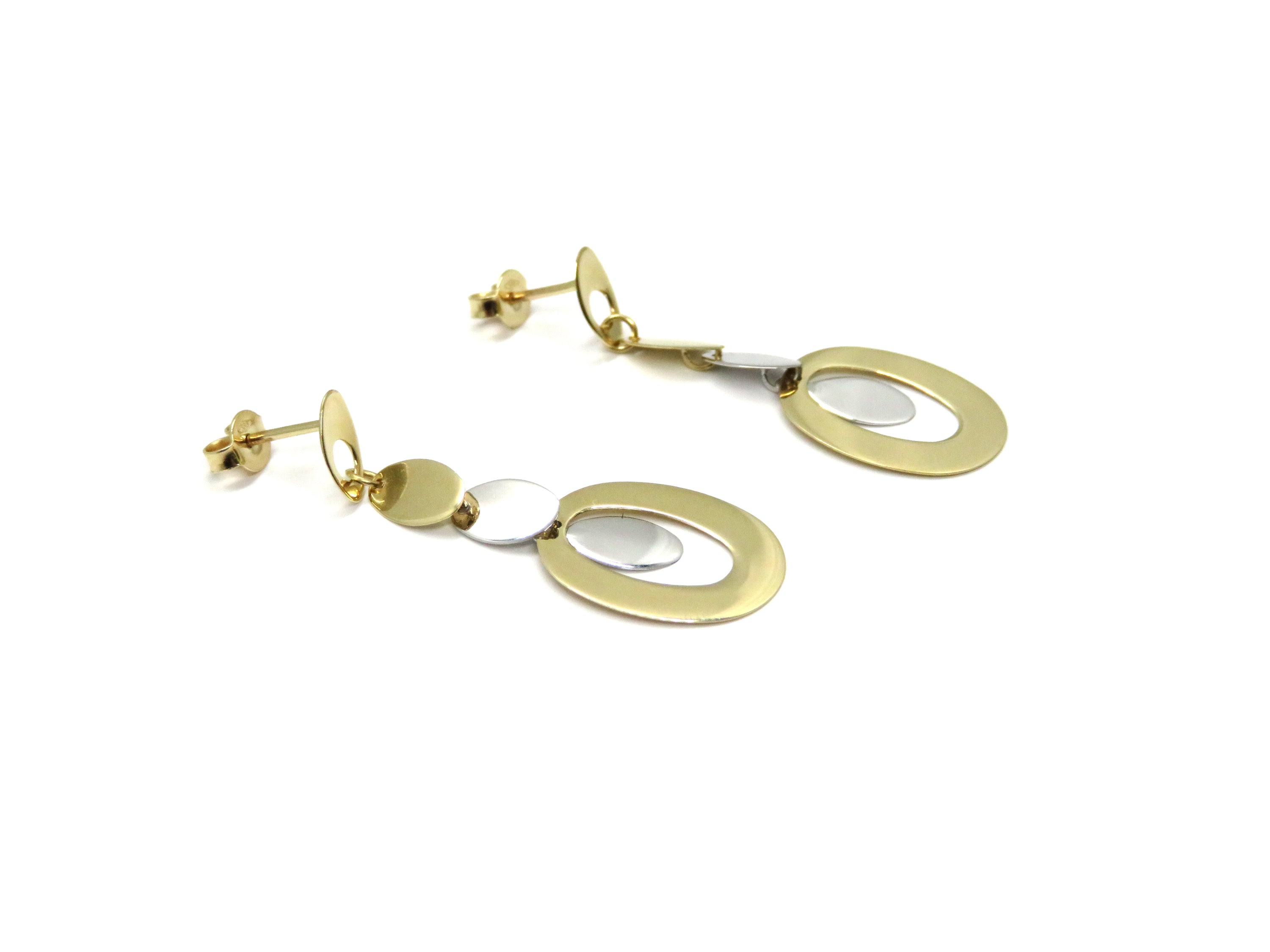 14K Two-Tone Gold Oval Drop Earrings – Yellow & White Gold Dangle Earrings