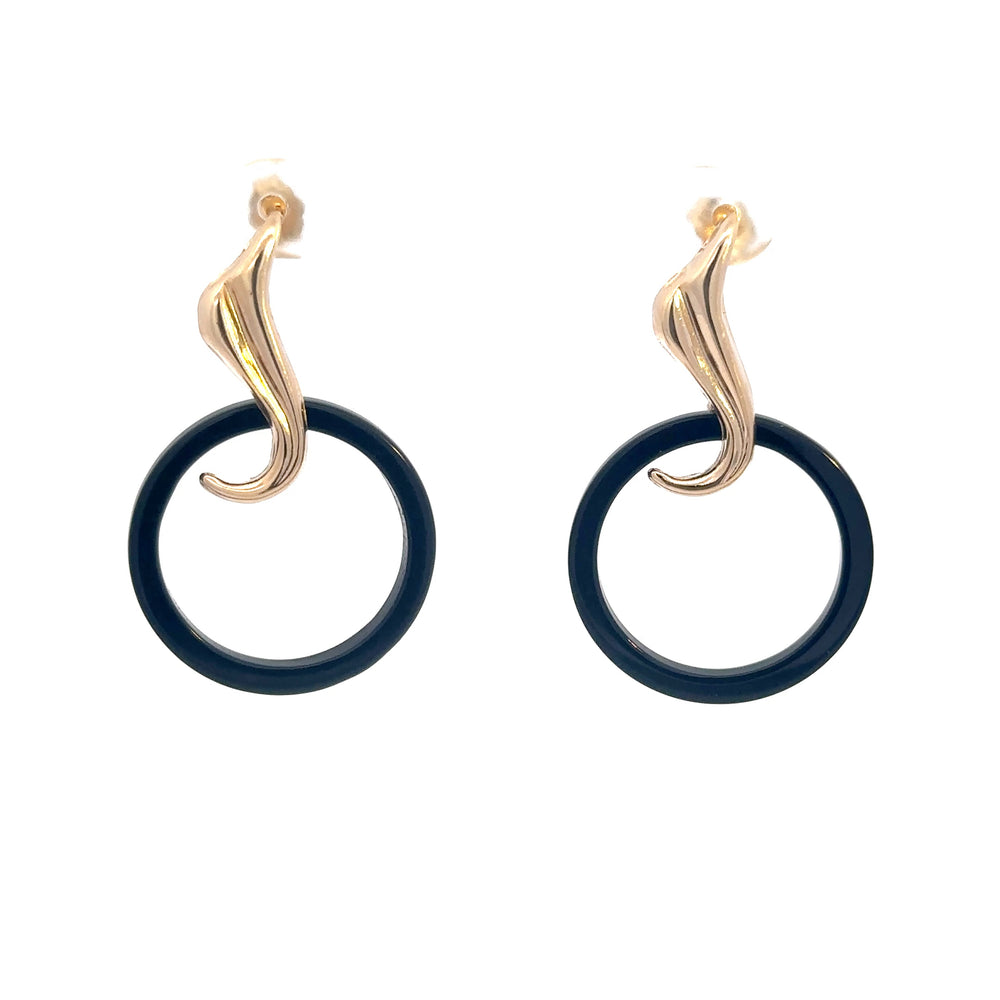 -E- 14kt yg & Onyx Circle Earr