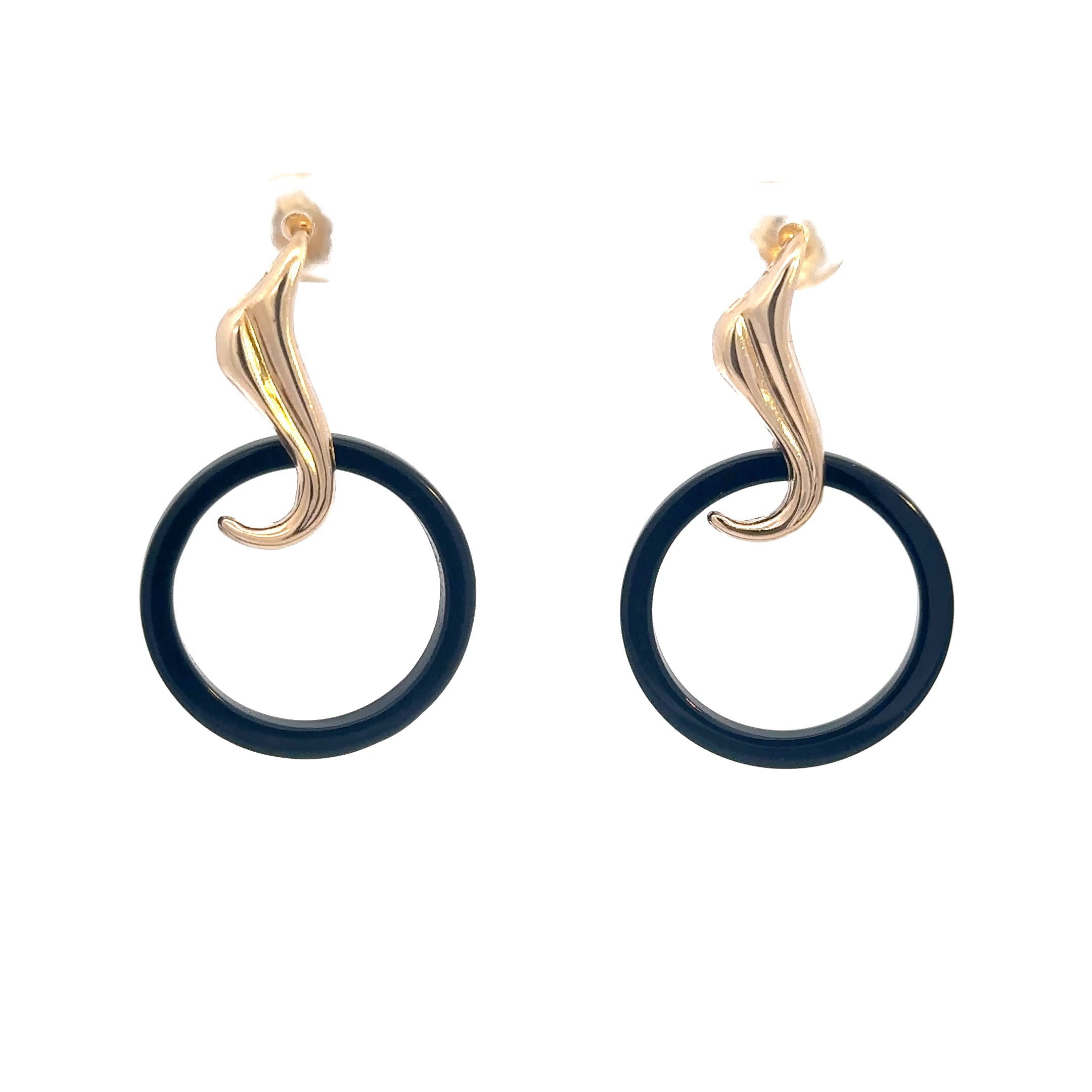 -E- 14kt yg & Onyx Circle Earr