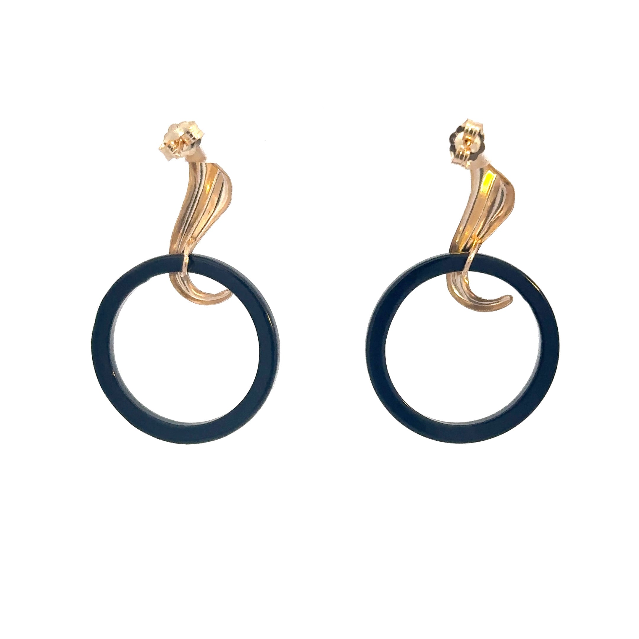 -E- 14kt yg & Onyx Circle Earr