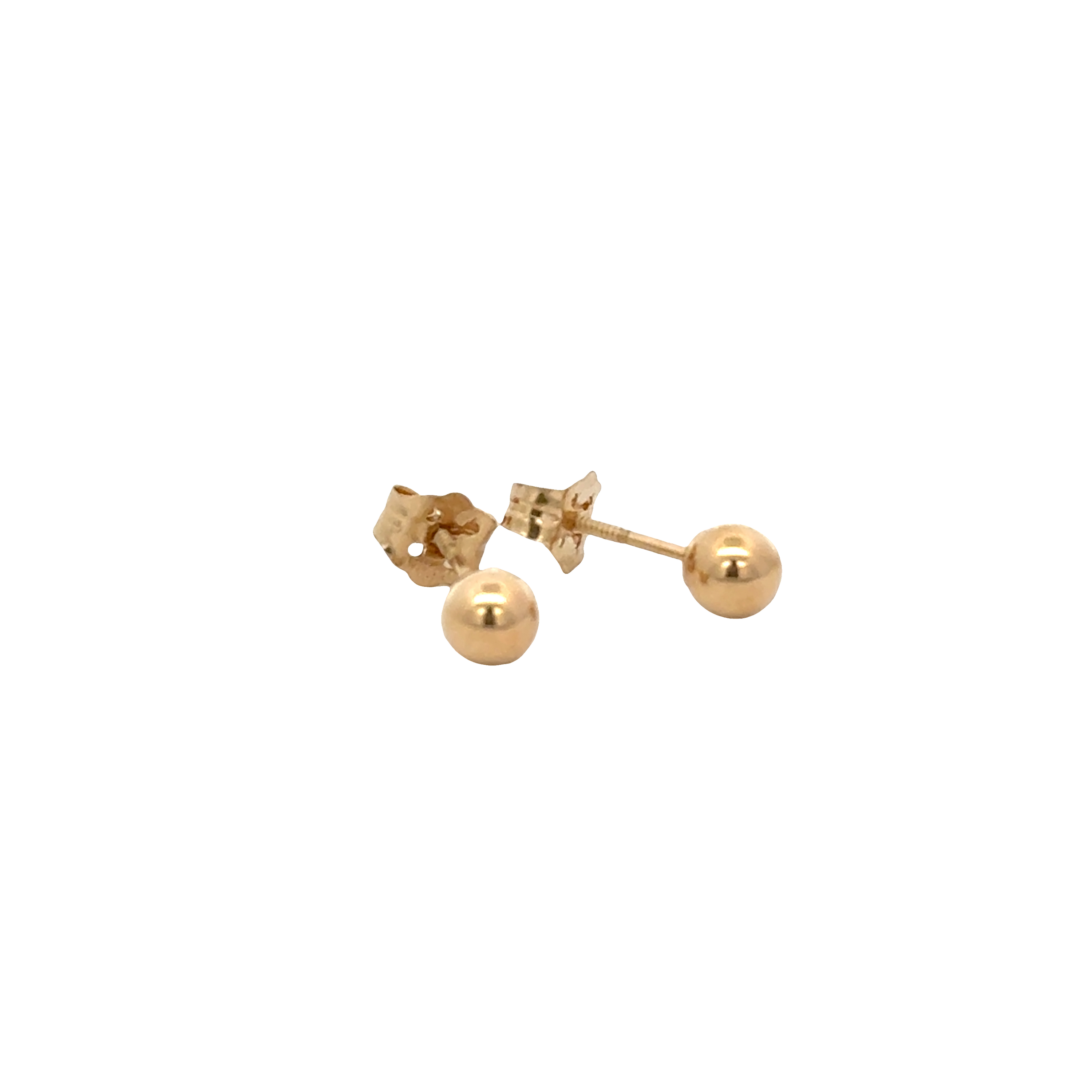 14K Yellow Gold 4mm Ball Stud Earrings – Threaded Screw Back