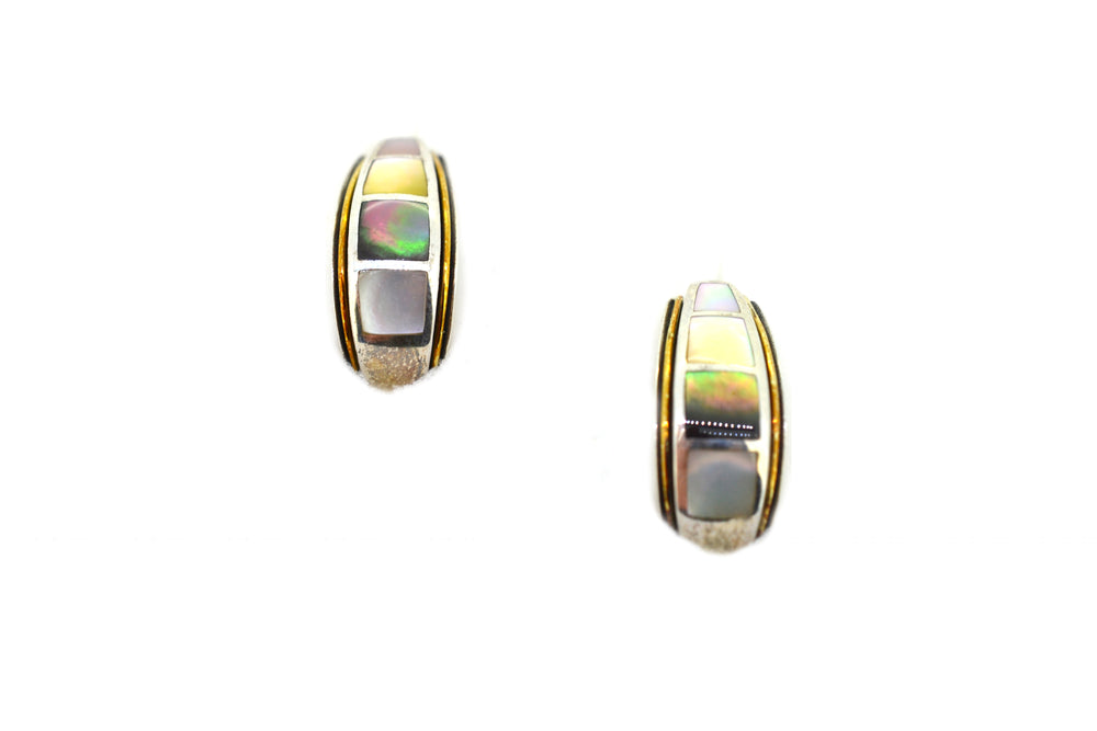 Asch Grossbardt Sterling Silver & 18K Yellow Gold Inlay Hoop Earrings