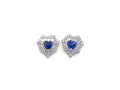 18kt White Gold Blue Sapphire and Diamond Stud Heart Earrings