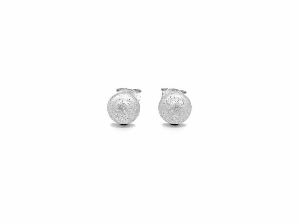 18K White Gold Dome Button Earrings Textured Finish