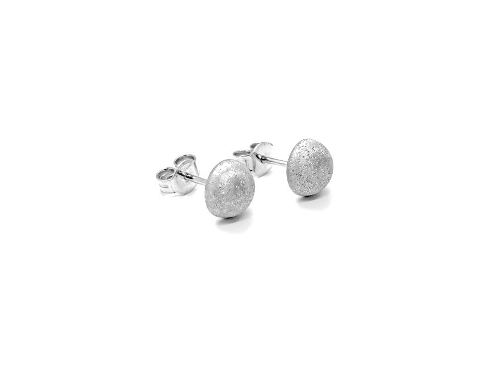 18K White Gold Dome Button Earrings Textured Finish