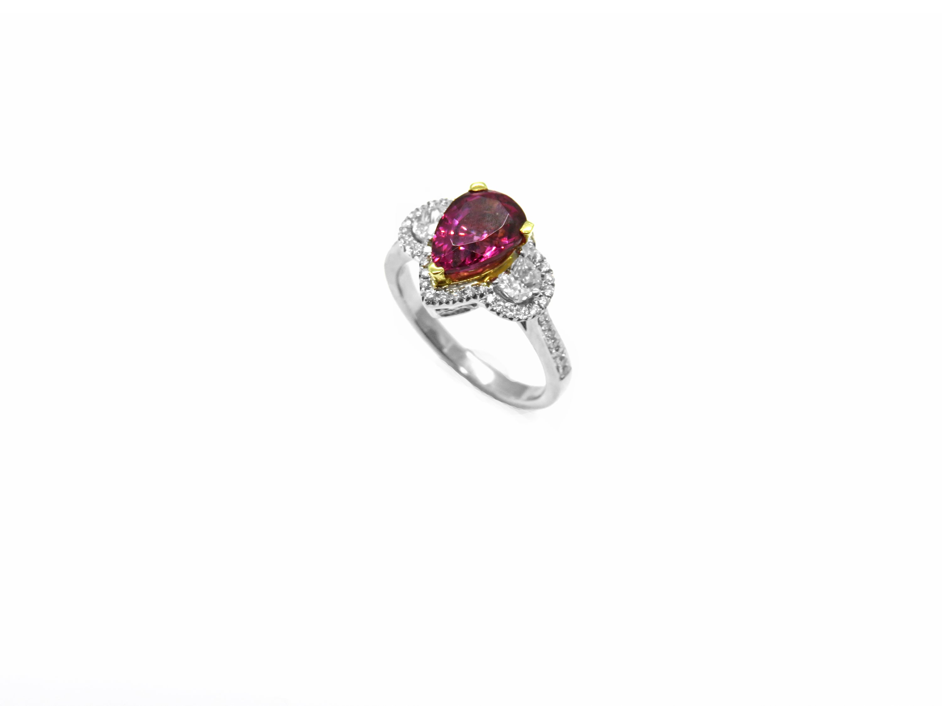 Rhodolite Garnet & Diamond Halo Ring in 18K Two-Tone Gold