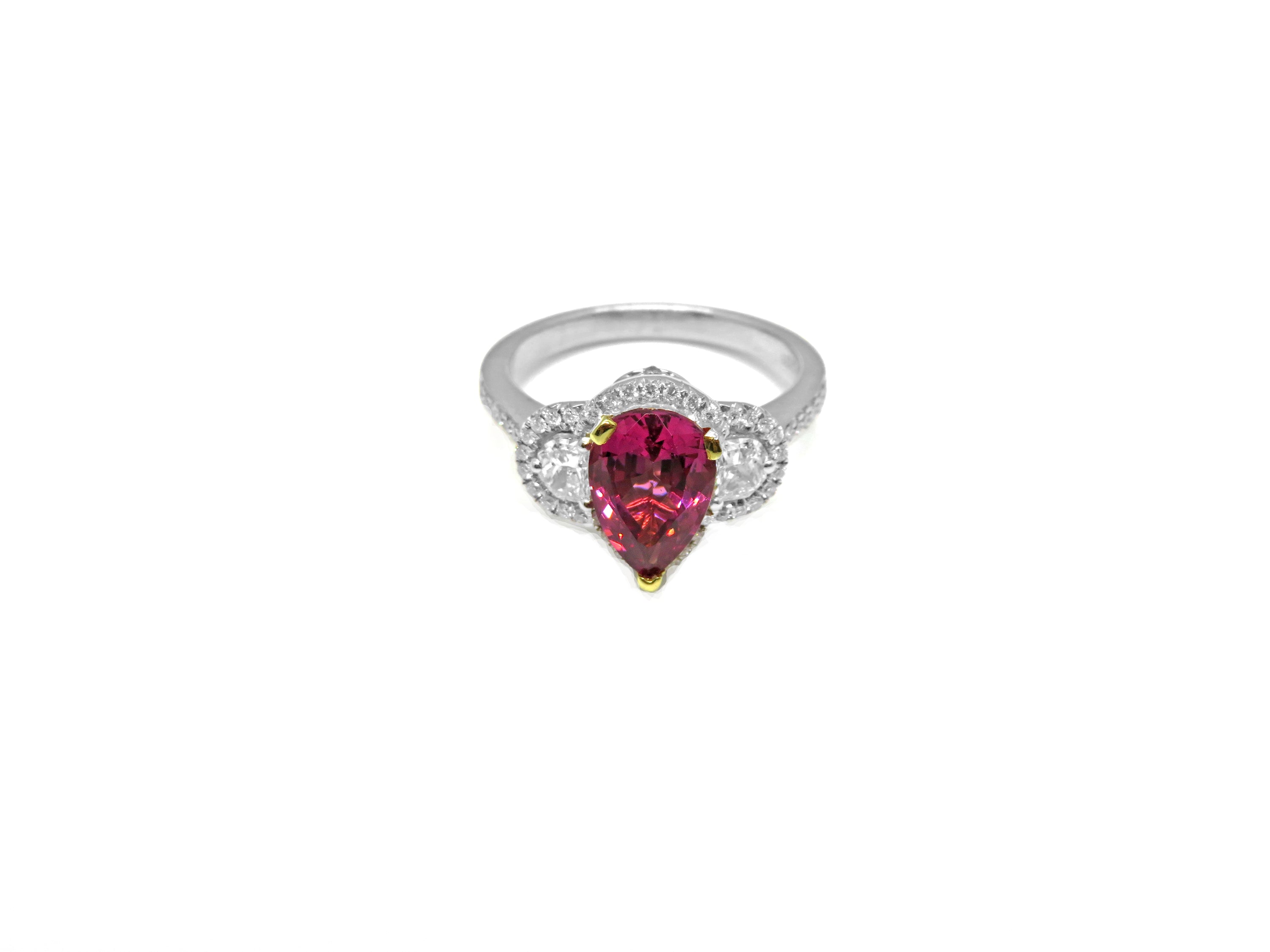 Rhodolite Garnet & Diamond Halo Ring in 18K Two-Tone Gold