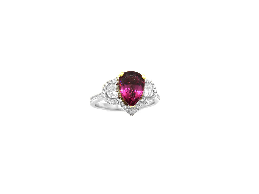 Rhodolite Garnet & Diamond Halo Ring in 18K Two-Tone Gold