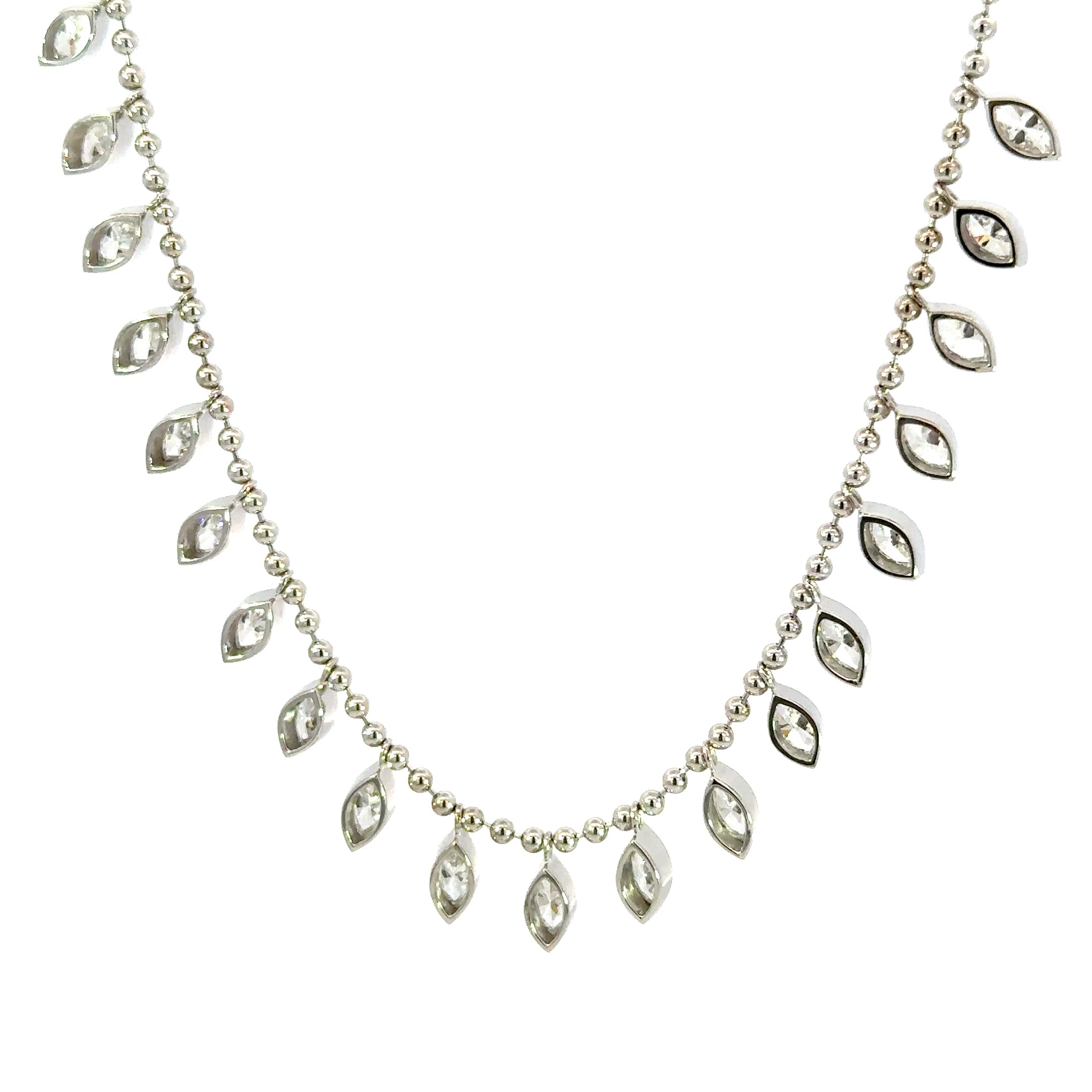 18kt White Gold Bezel-Set Marquise Diamond Station Necklace
