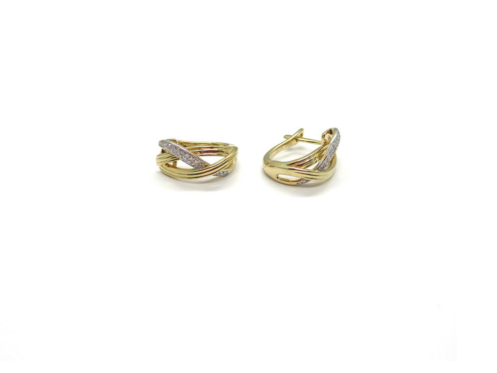 14kt Two Tone Gold Diamond Twist Hoop Style Earrings