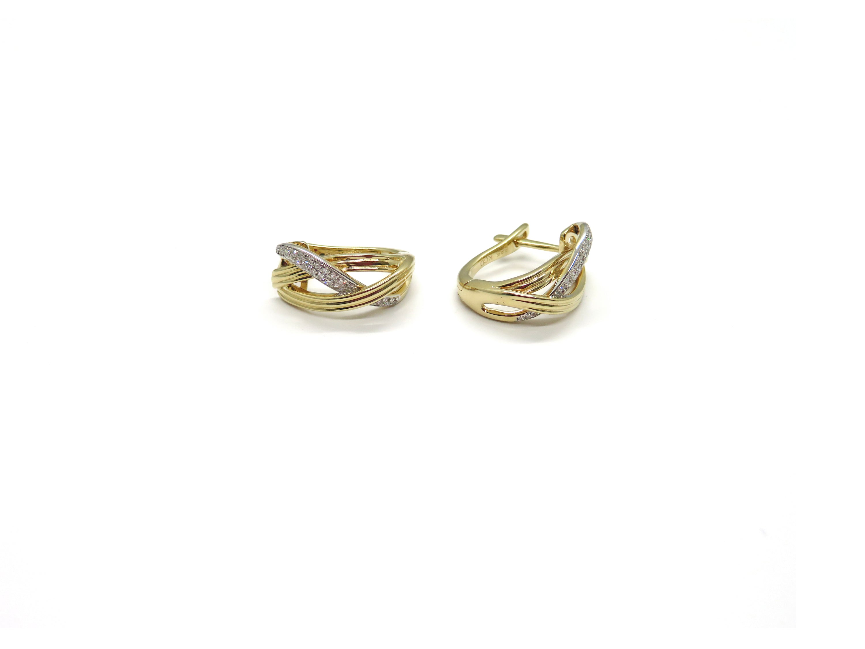14kt Two Tone Gold Diamond Twist Hoop Style Earrings
