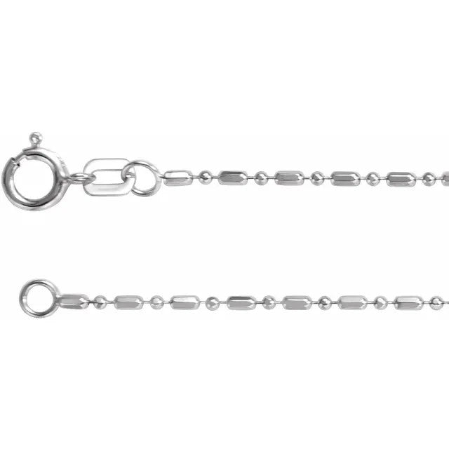 14K White Gold Diamond-Cut Bead Chain 16" Rhodium Plated