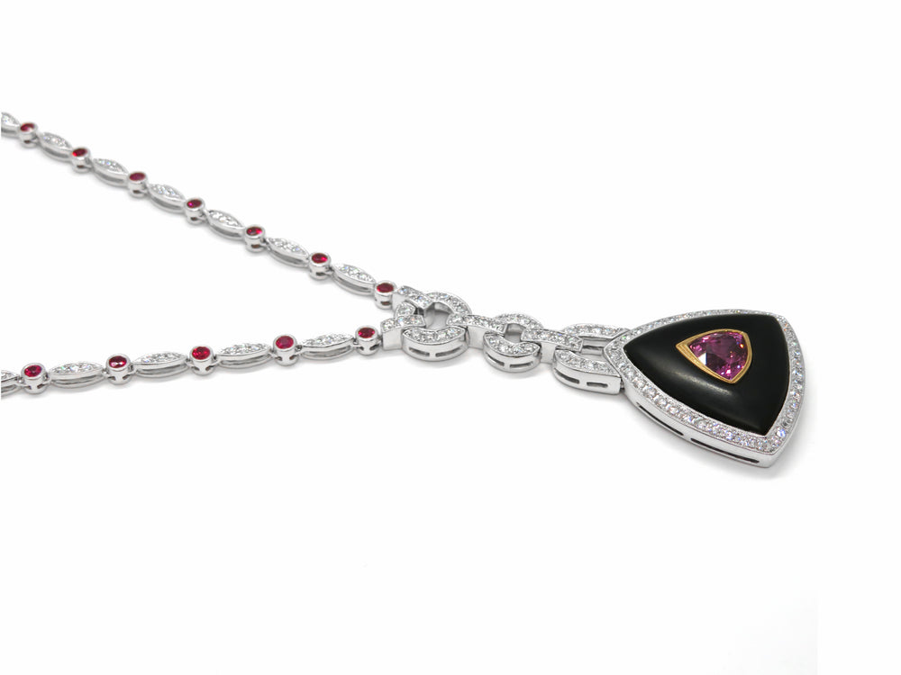 18K White Gold Ruby, Pink Sapphire & Diamond Statement Necklace