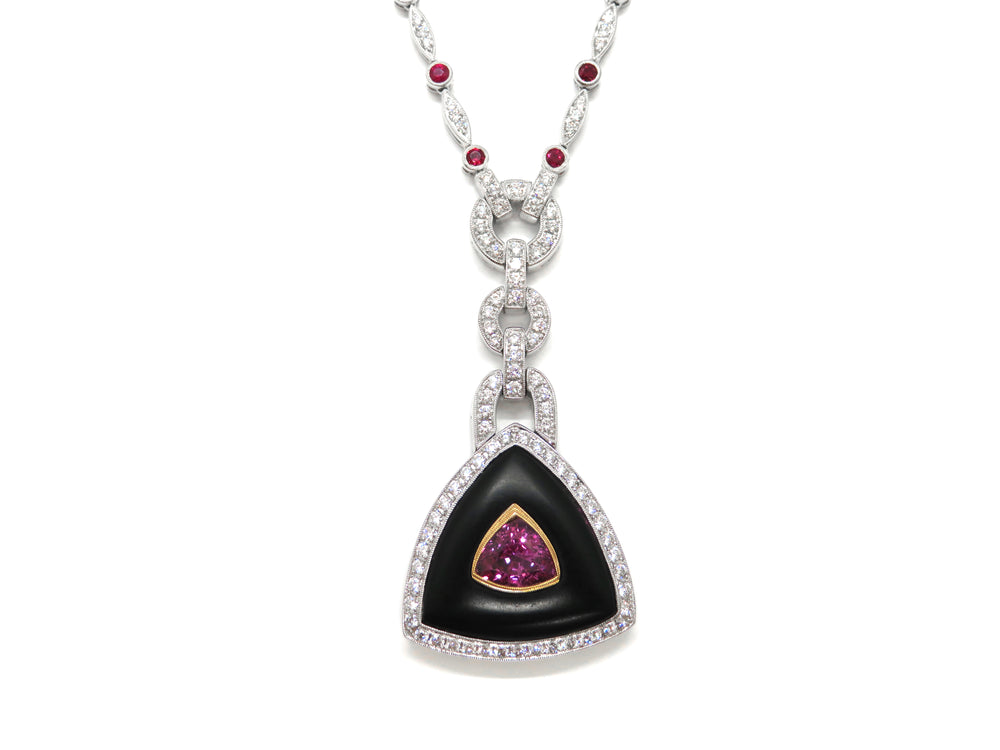 18K White Gold Ruby, Pink Sapphire & Diamond Statement Necklace