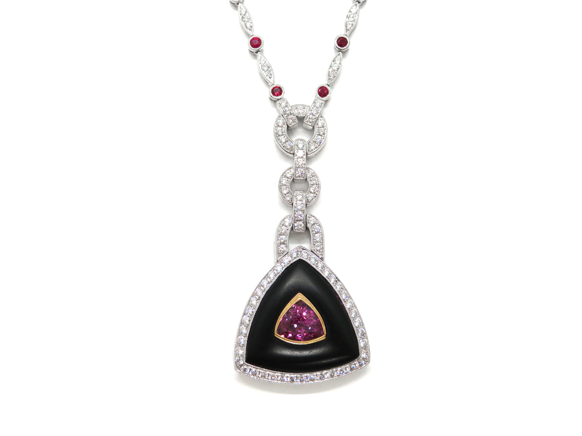 18K White Gold Ruby, Pink Sapphire & Diamond Statement Necklace