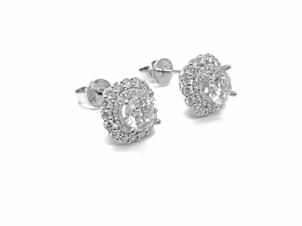 14K White Gold Diamond Halo Stud Earrings – 1.30 Carat