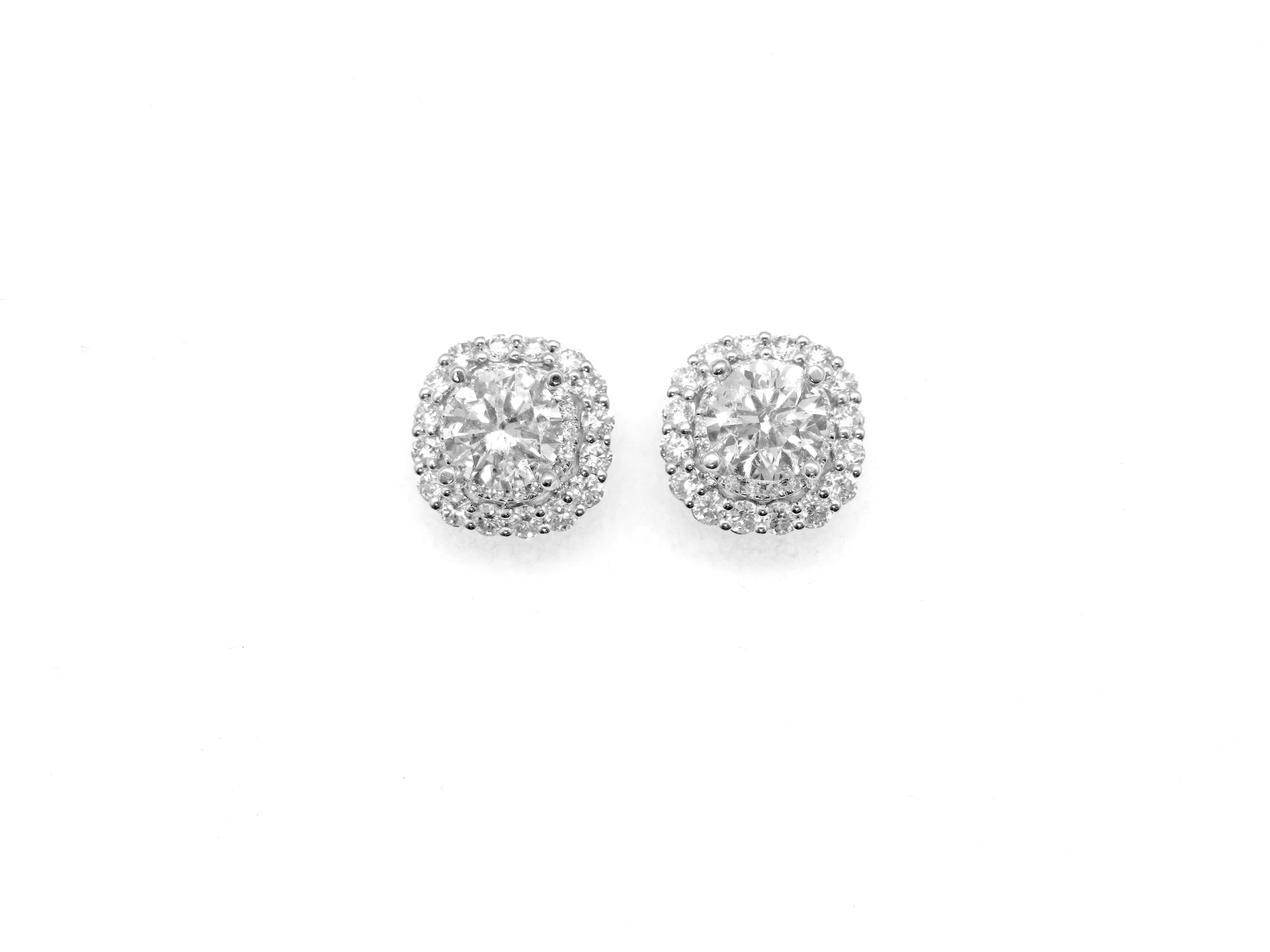 14K White Gold Diamond Halo Stud Earrings – 1.30 Carat