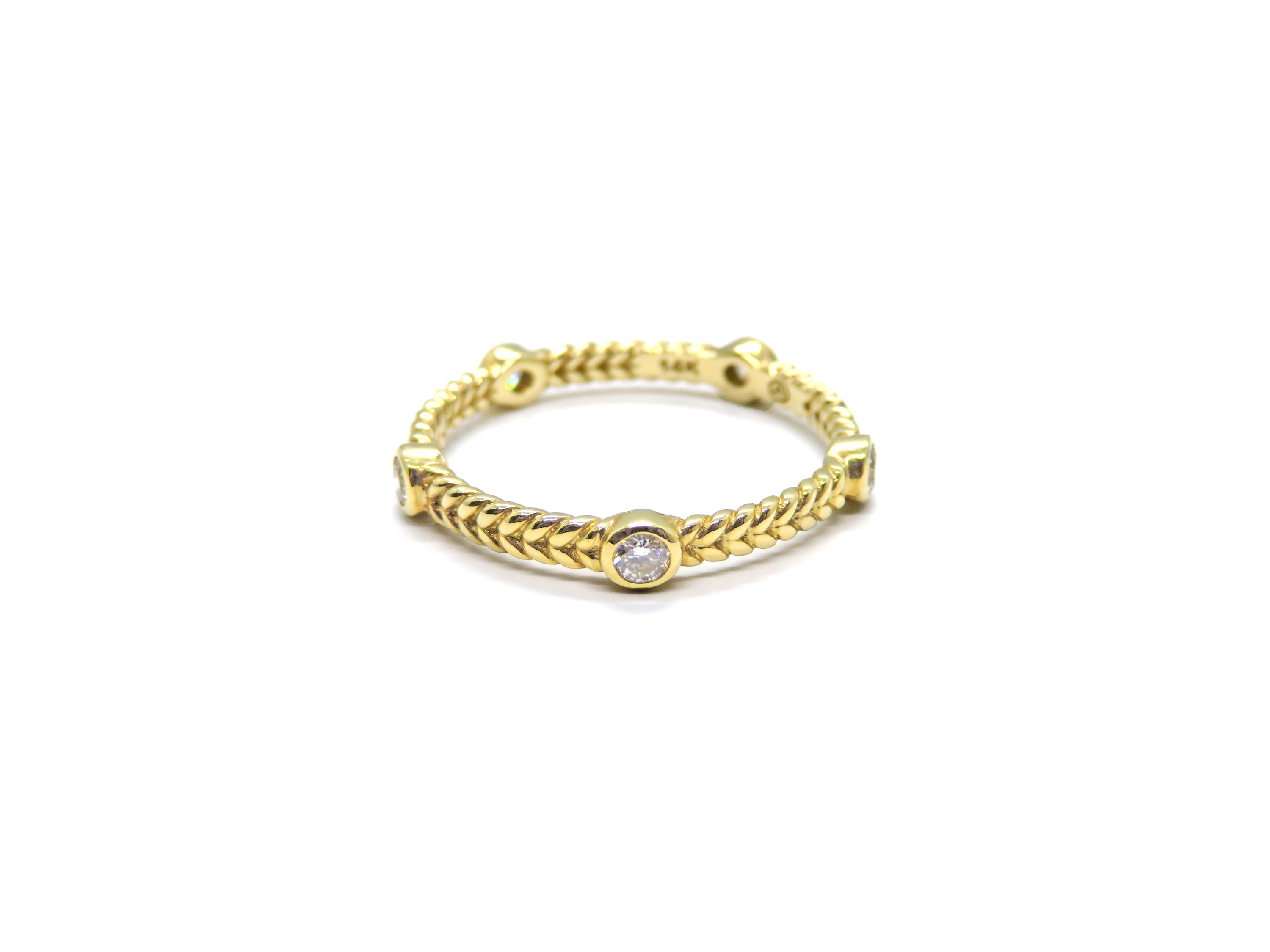 14K Yellow Gold Twisted Rope Diamond Stack Ring