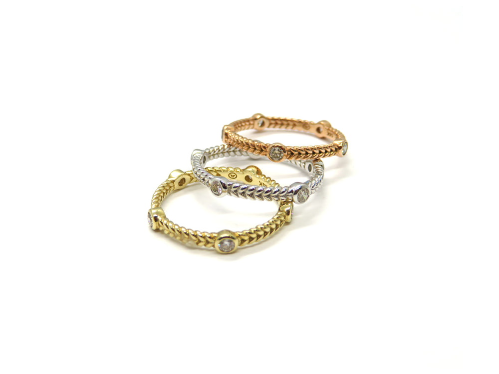 14K Yellow Gold Twisted Rope Diamond Stack Ring