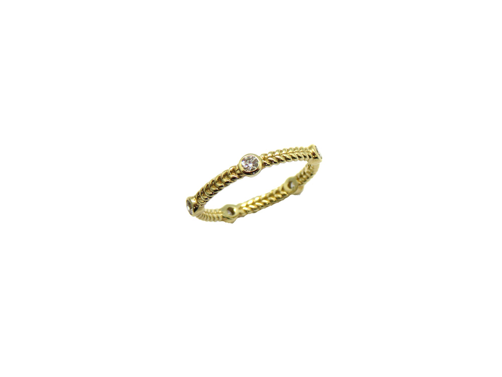 14K Yellow Gold Twisted Rope Diamond Stack Ring