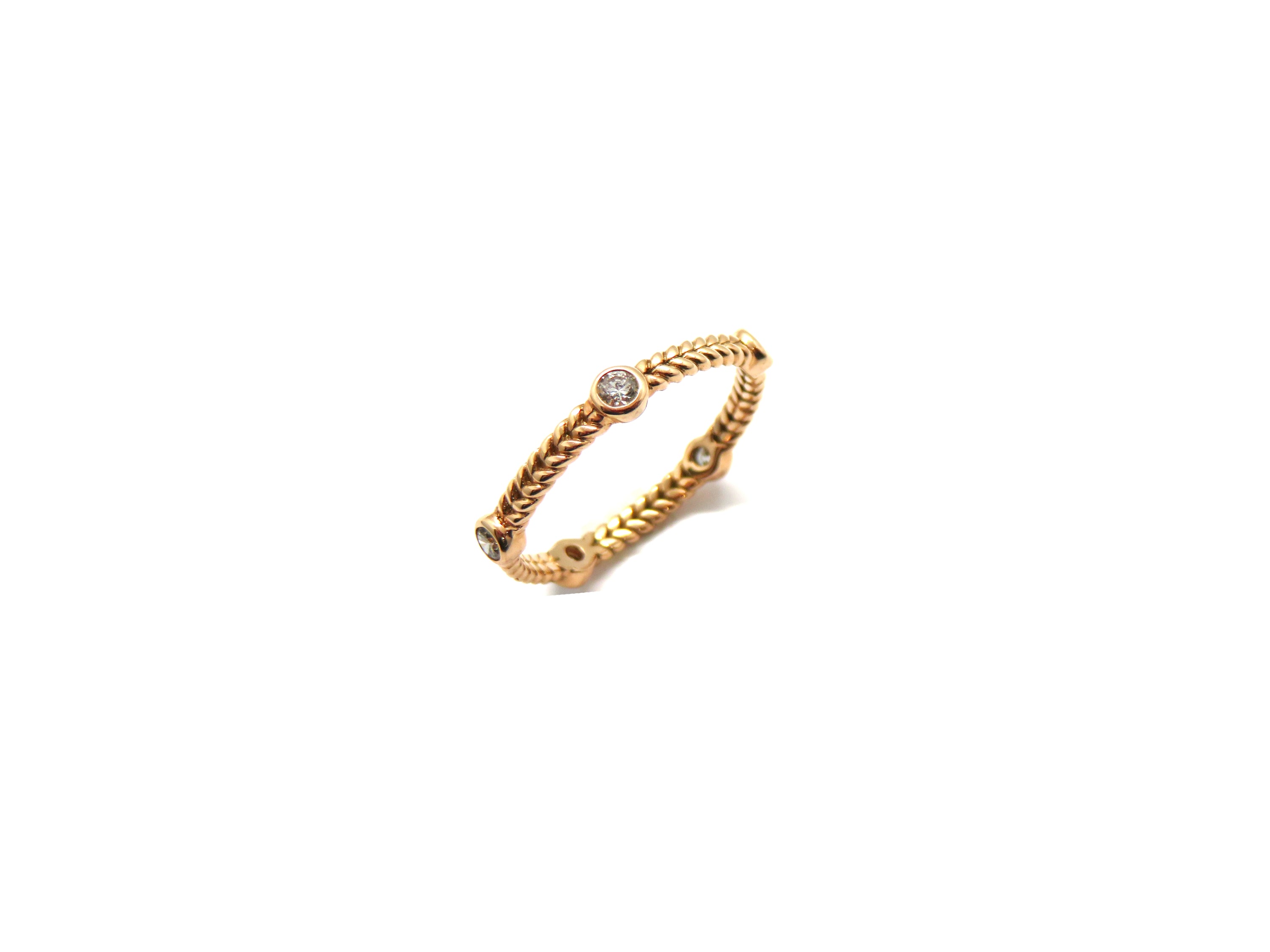 14K Rose Gold Twisted Rope Diamond Stack Ring