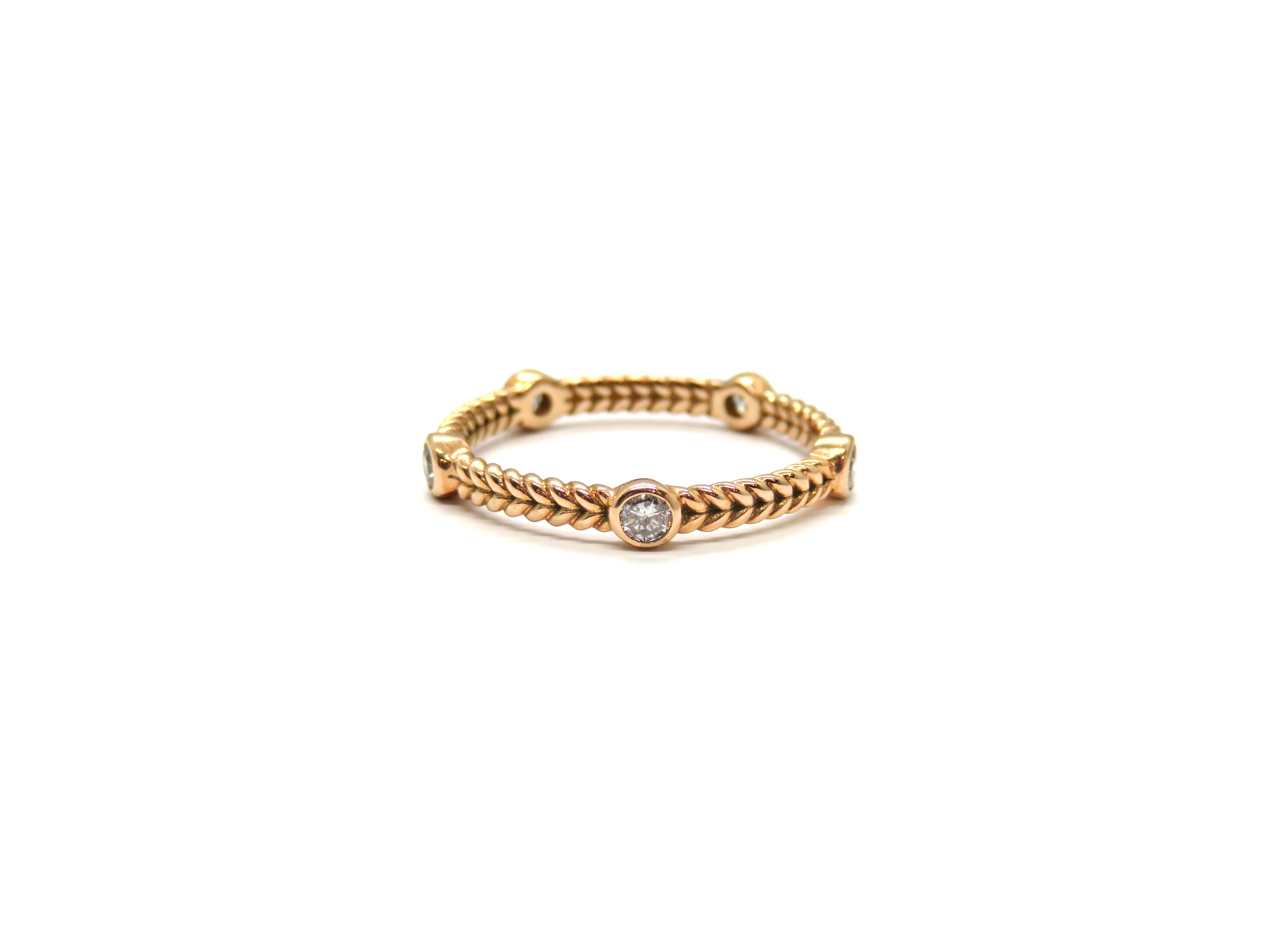 14K Rose Gold Twisted Rope Diamond Stack Ring