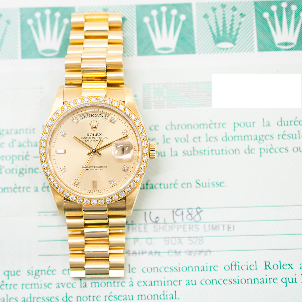 Day-Date President 36mm Diamond Bezel Yellow Gold 18048