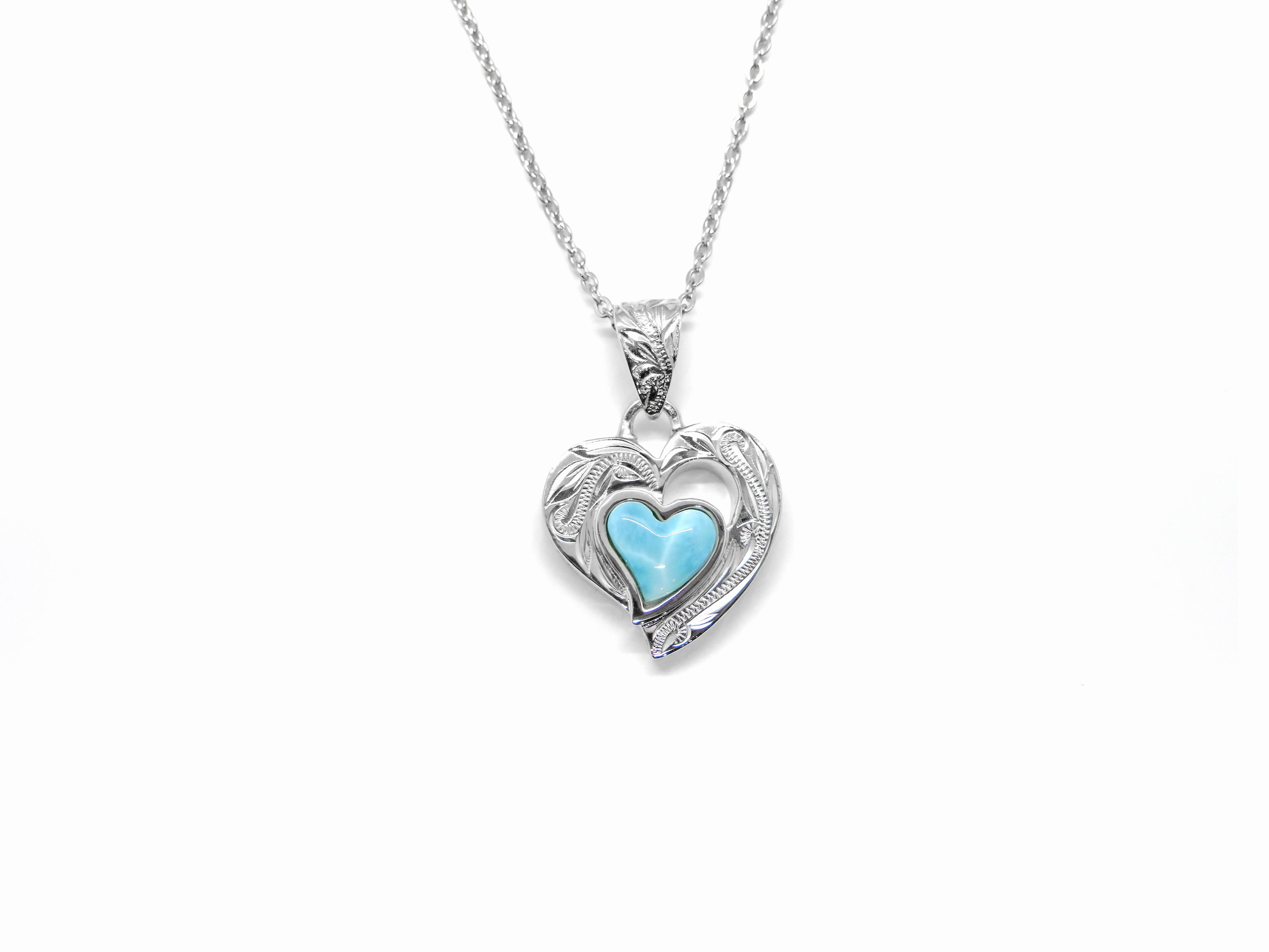 Larimar Heart Necklace in Sterling Silver with Chain