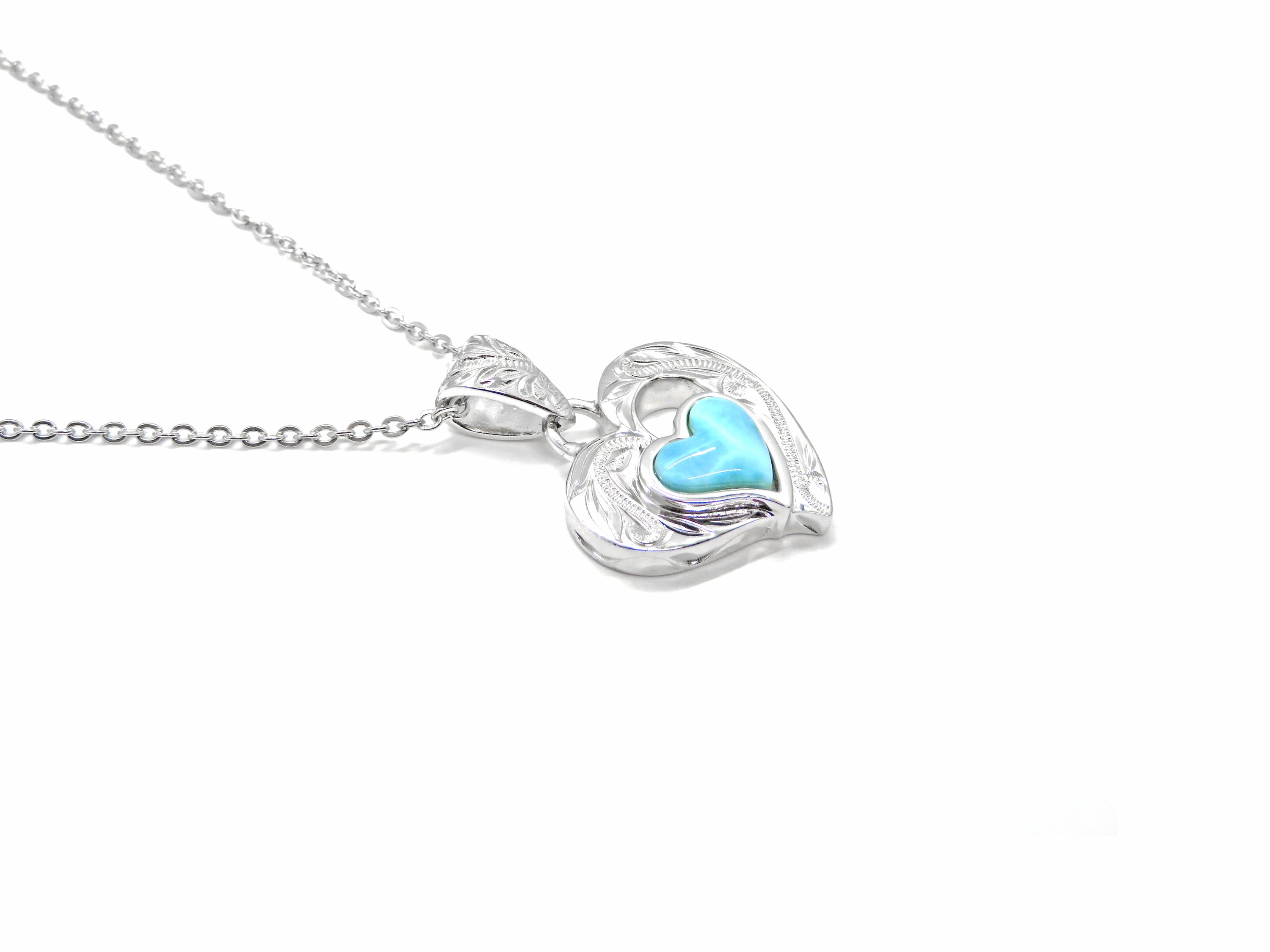 Larimar Heart Necklace in Sterling Silver with Chain
