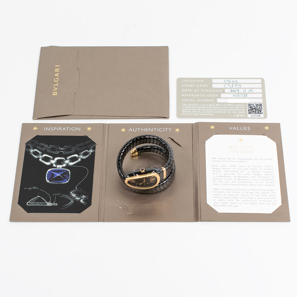 Serpenti Ladies 35mm Black Ceramic and Rose Gold Quartz 102735