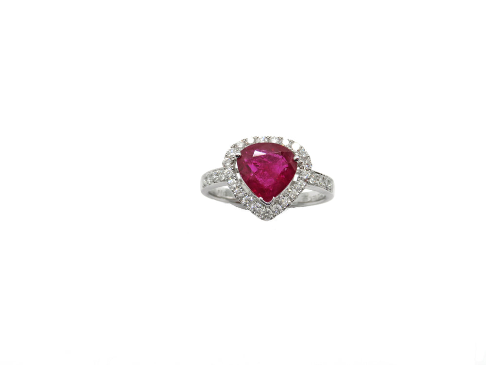 18K White Gold Ruby & Diamond Halo Ring